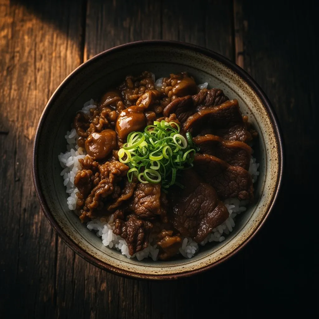 ホルモンと牛肉を盛り合わせた丼（イメージ）
